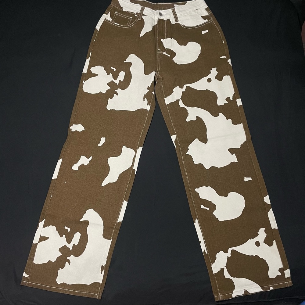 SHEIN NWOT Brown Cow Print Wide Leg